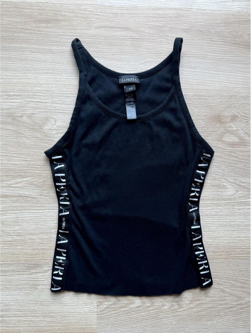 LA PERLA ITALY Black Ribbed Women’s XS RARE Large Logo Designer Tank Top